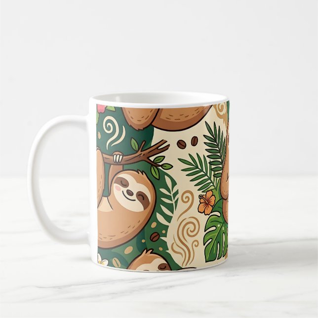 Sloth Coffee Mug – Cozy Cute Sloth Pattern (Left)
