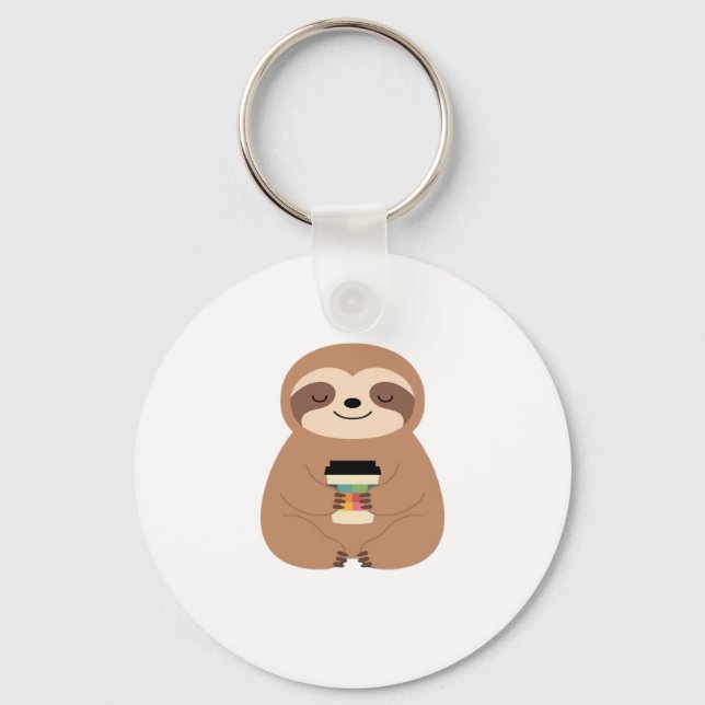 Sloth Coffee Time Classic T-Shirt Keychain (Front)