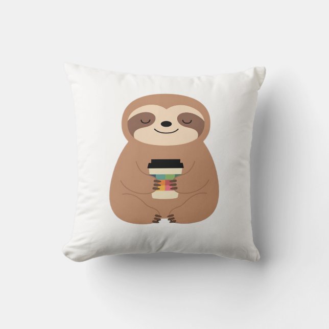 Sloth Coffee Time Classic T-Shirt Throw Pillow (Front)