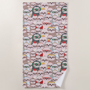 Sloth Comic Pattern Beach Towel