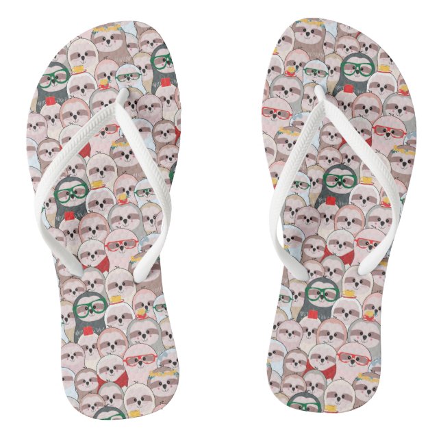 Sloth Comic Pattern Flip Flops (Footbed)