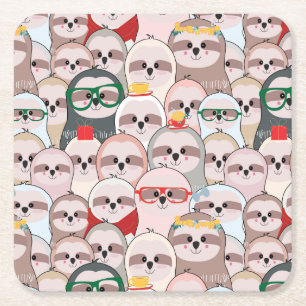 Sloth Comic Pattern Square Paper Coaster