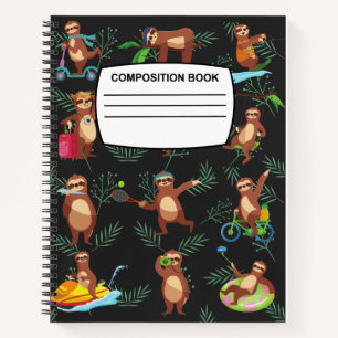 Sloth composition notebook spiral wide ruled