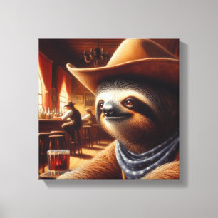 Sloth Cowboy in Saloon Canvas Print