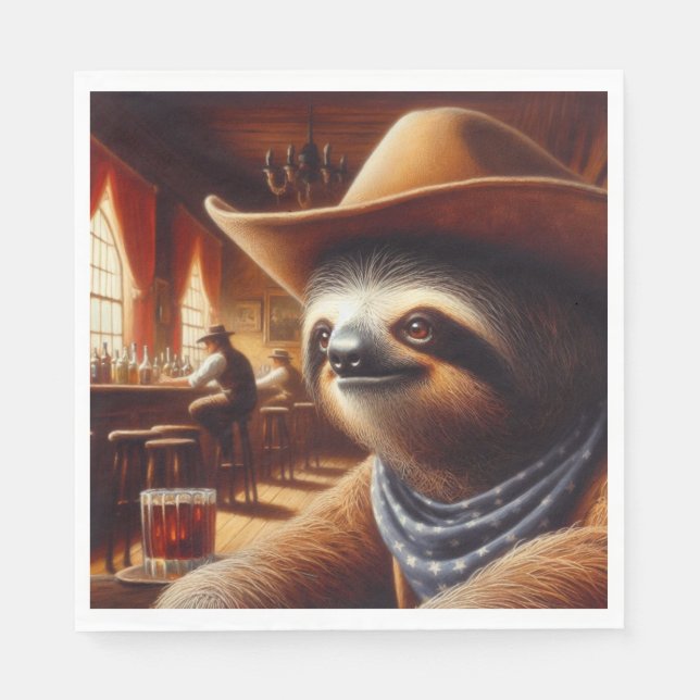 Sloth Cowboy in Saloon Napkin (Front)