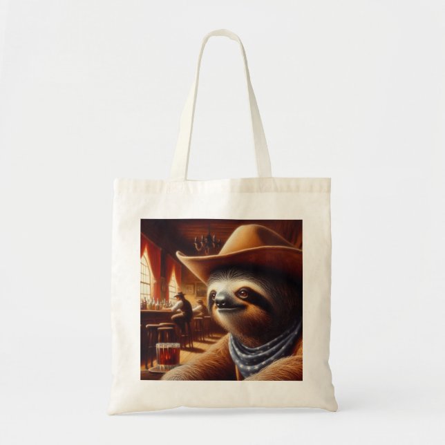 Sloth Cowboy in Saloon Tote Bag (Front)