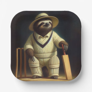 Sloth Cricket Player Paper Plate