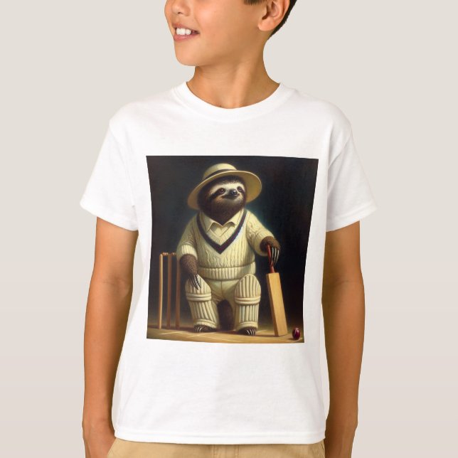 Sloth Cricket Player T-Shirt (Front)