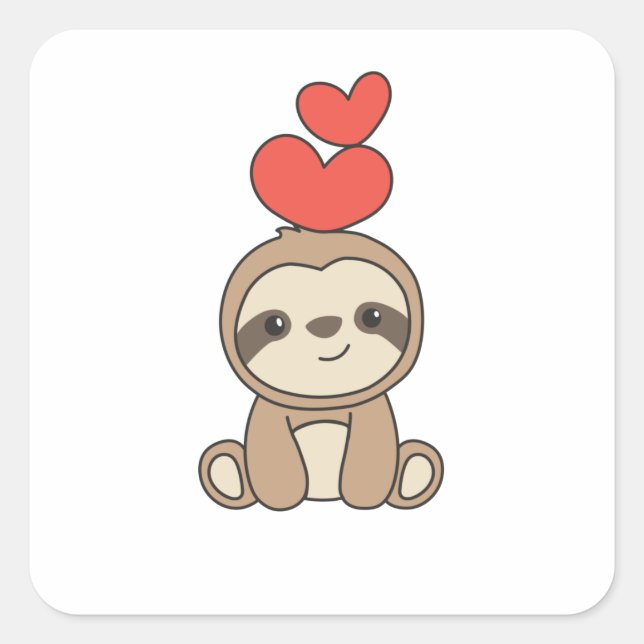 Sloth Cute Animals With Hearts Favourite Animal Square Sticker (Front)