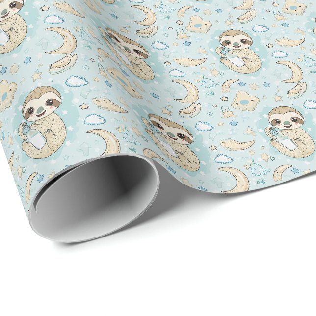 Sloth Cute Baby Pastel Watercolor Pattern  Wrapping Paper (Roll Corner)