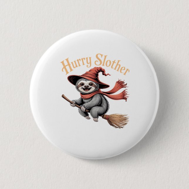 Sloth Cute Halloween Witch Funny Essential T-Shirt 2 Inch Round Button (Front)