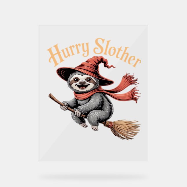 Sloth Cute Halloween Witch Funny Essential T-Shirt Acrylic Sign (Front)