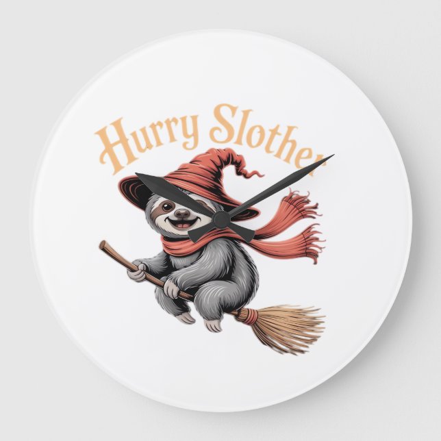 Sloth Cute Halloween Witch Funny Essential T-Shirt Large Clock (Front)