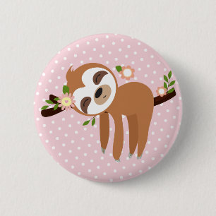 sloth, cute sloth, animal illustration 2 inch round button