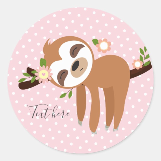 sloth, cute sloth, animal illustration classic round sticker (Front)