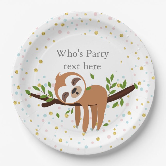 sloth, cute sloth, animal illustration paper plate (Front)