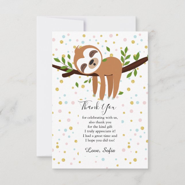 sloth, cute sloth, animal illustration thank you card (Front)