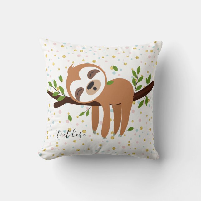 sloth, cute sloth, animal illustration throw pillow (Front)