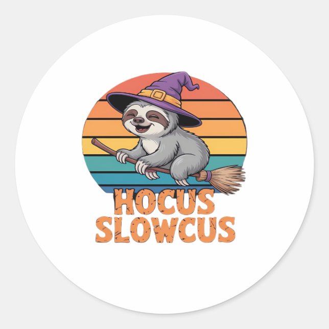 Sloth Cute Witch Funny Halloween Essential T-Shirt Classic Round Sticker (Front)