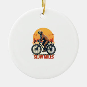 Sloth Cycling Vintage Adventure Mountain Ride Ceramic Ornament
