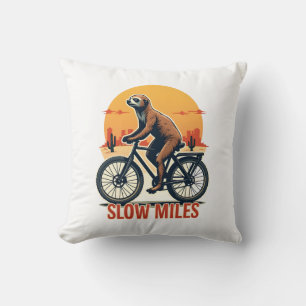 Sloth Cycling Vintage Adventure Mountain Ride Throw Pillow