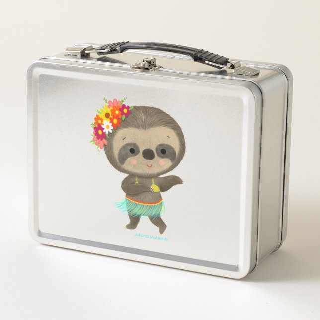 Sloth dancing hula  metal lunch box (Front)