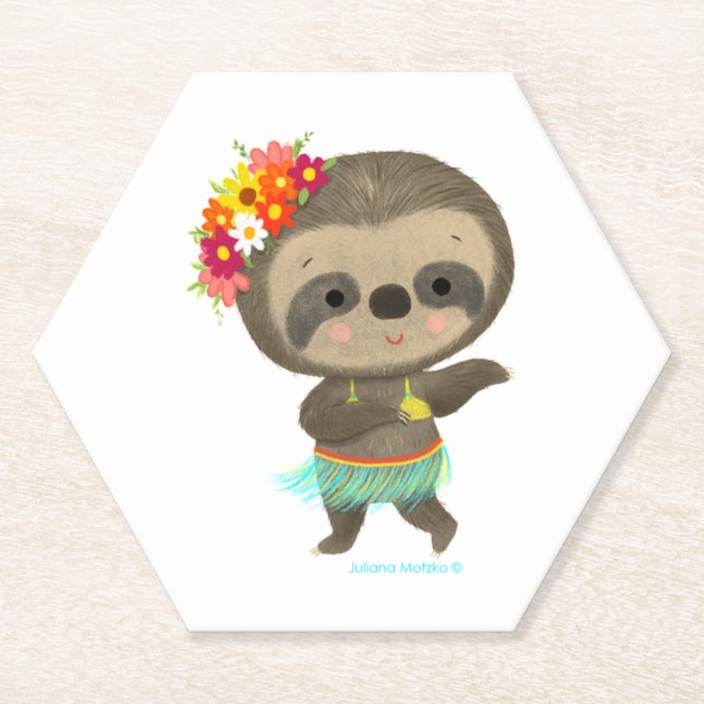 Sloth dancing hula  paper coaster (Front)