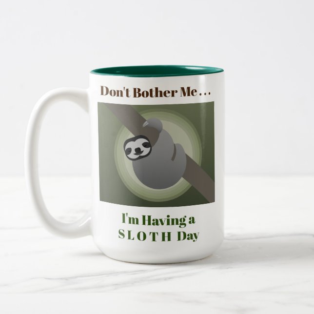 Sloth Day Cute Funny Humour Two-Tone Coffee Mug (Left)