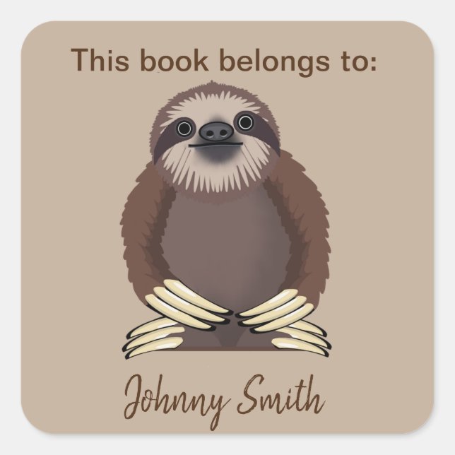 Sloth Design Bookplate Sticker (Front)
