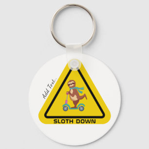 Sloth Down   Funny Sloth Riding Scooter Template Keychain