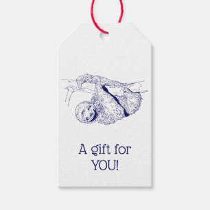 Sloth Drawing Lithograph #1 Blue Gift Tags