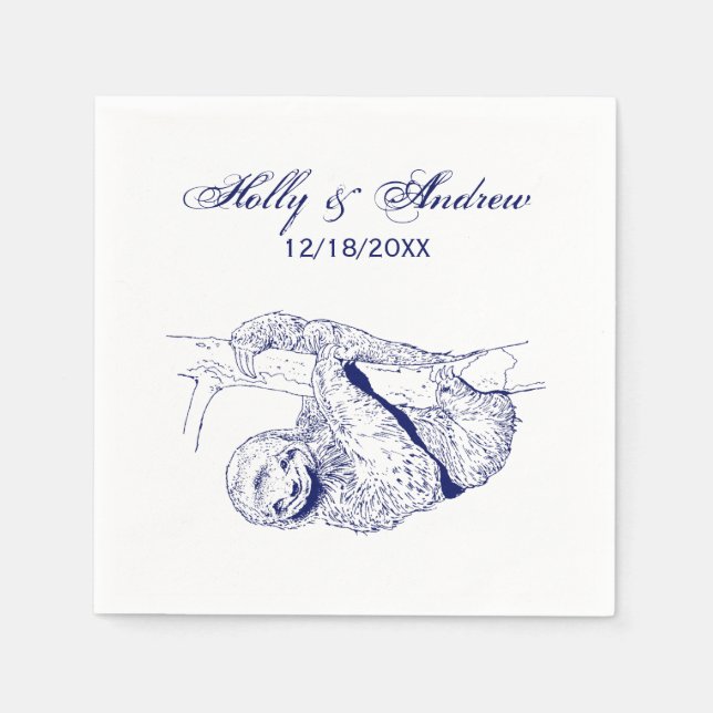 Sloth Drawing Lithograph #1 Blue Napkin (Front)