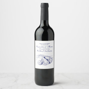 Sloth Drawing Lithograph #1 Blue Wine Label