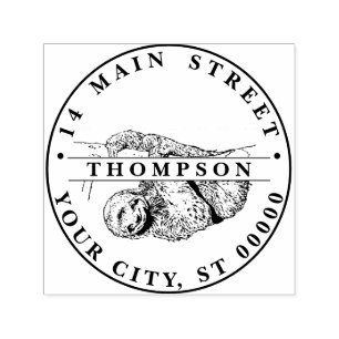 Sloth Drawing Lithograph #1 Name Return Address  Self-inking Stamp