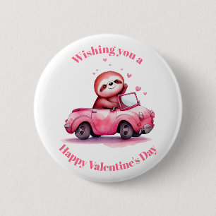 Sloth Driving a Pink Convertible Valentine's Day 2 Inch Round Button