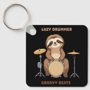 Sloth Drummer - Lazy Drummer Groovy Beats Keychain