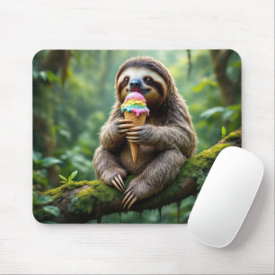 Sloth Eating a Rainbow Ice Cream Cone Mouse Pad