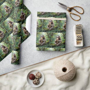 Sloth Eating a Rainbow Ice Cream Cone Wrapping Paper