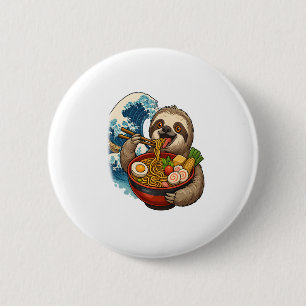 Sloth Eating Japanese Ramen 2 Inch Round Button