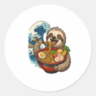 Sloth Eating Japanese Ramen Classic Round Sticker