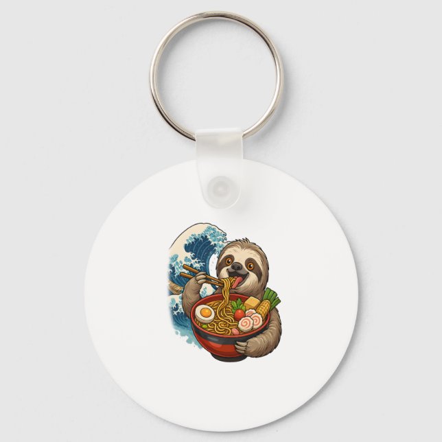 Sloth Eating Japanese Ramen Keychain (Front)