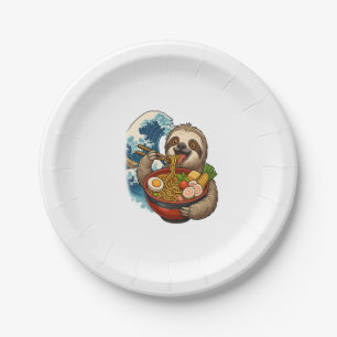 Sloth Eating Japanese Ramen Paper Plate
