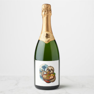 Sloth Eating Japanese Ramen Sparkling Wine Label