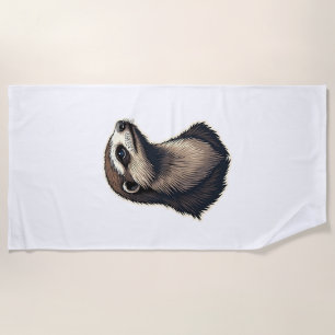 Sloth Engraved Portrait Vintage Tee 2 Beach Towel