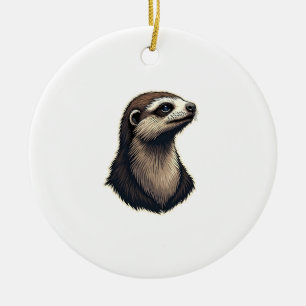 Sloth Engraved Portrait Vintage Tee 2 Ceramic Ornament