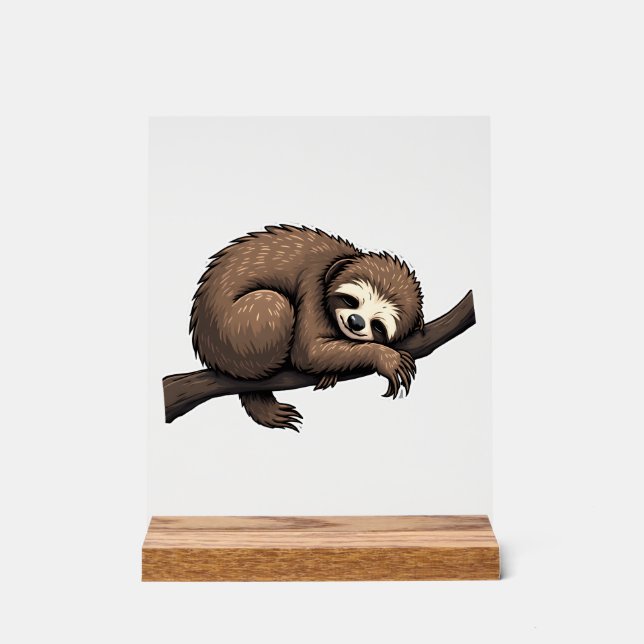 Sloth Etched Art Retro Nature Tee (2) Acrylic Sign (Front)
