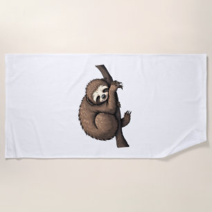 Sloth Etched Art Retro Nature Tee (2) Beach Towel