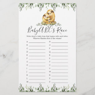 Sloth Family Baby Shower ABC's Race Game