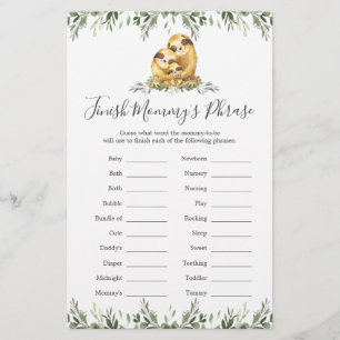 Sloth Family Baby Shower Finish Mommy's Phrase