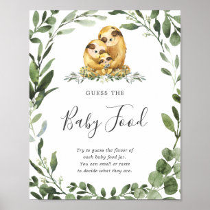 Sloth Family Baby Shower Guess The Baby Food Sign